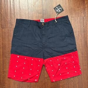 Civil Regime Navy and Red Shorts with Star Accents, Size 38, NWT